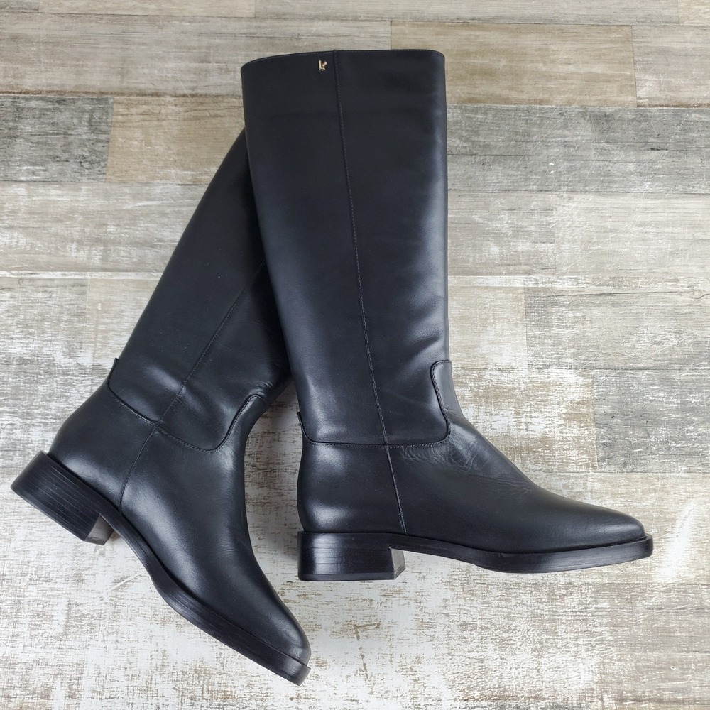 Larroude Anne Womens Boots Sz 7 Black Deluxe Nappa Leather Square Toe Pull On